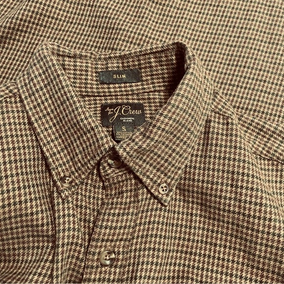 J.Crew Slim Fit Houndstooth Button-Up Shirt Cashmere Blend Brown Men’s Size S - Picture 6 of 11